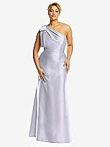 Front View Thumbnail - Silver Dove Bow One-Shoulder Satin Trumpet Gown