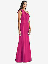 Alt View 2 Thumbnail - Think Pink Bow One-Shoulder Satin Trumpet Gown