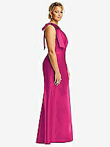 Side View Thumbnail - Think Pink Bow One-Shoulder Satin Trumpet Gown
