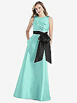 Front View Thumbnail - Coastal & Black High-Neck Bow-Waist Maxi Dress with Pockets