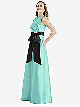 Side View Thumbnail - Coastal & Black High-Neck Bow-Waist Maxi Dress with Pockets