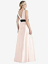 Rear View Thumbnail - Blush & Black High-Neck Bow-Waist Maxi Dress with Pockets