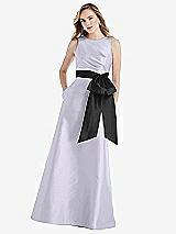 Front View Thumbnail - Silver Dove & Black High-Neck Bow-Waist Maxi Dress with Pockets