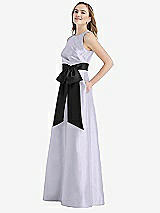 Side View Thumbnail - Silver Dove & Black High-Neck Bow-Waist Maxi Dress with Pockets