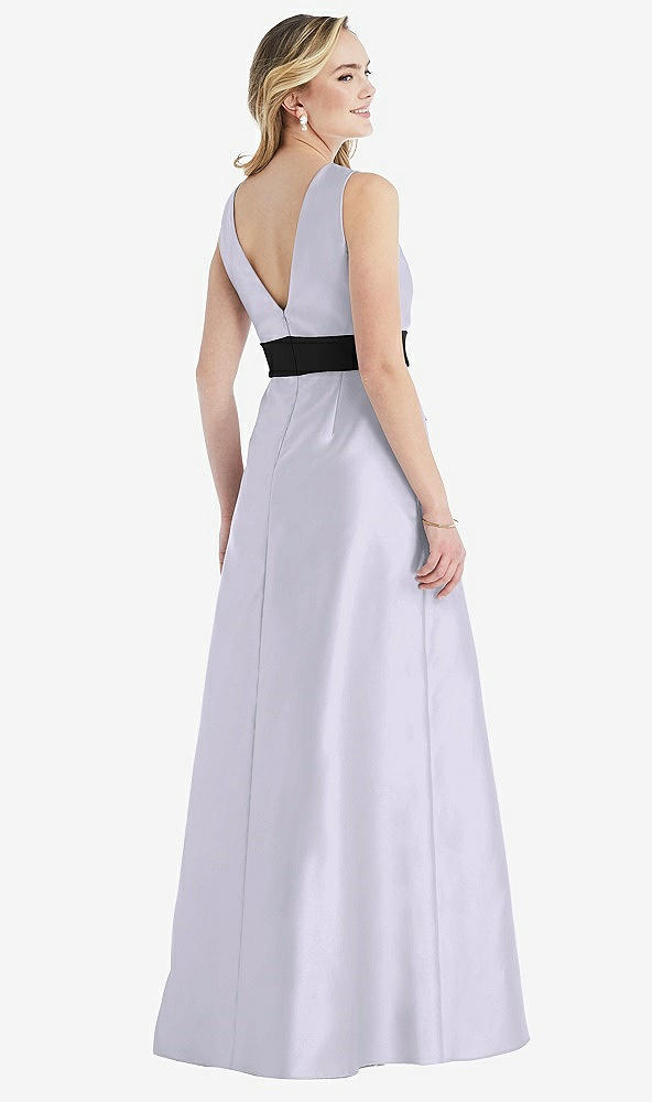 Back View - Silver Dove & Black High-Neck Bow-Waist Maxi Dress with Pockets