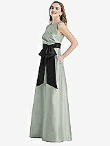 Side View Thumbnail - Willow Green & Black High-Neck Bow-Waist Maxi Dress with Pockets