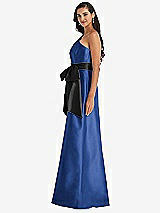 Side View Thumbnail - Classic Blue & Black One-Shoulder Bow-Waist Maxi Dress with Pockets