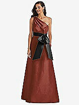 Front View Thumbnail - Auburn Moon & Black One-Shoulder Bow-Waist Maxi Dress with Pockets