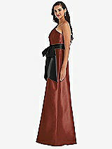 Side View Thumbnail - Auburn Moon & Black One-Shoulder Bow-Waist Maxi Dress with Pockets