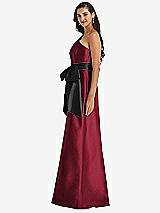 Side View Thumbnail - Burgundy & Black One-Shoulder Bow-Waist Maxi Dress with Pockets