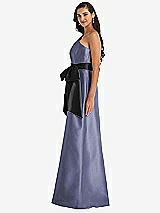 Side View Thumbnail - French Blue & Black One-Shoulder Bow-Waist Maxi Dress with Pockets