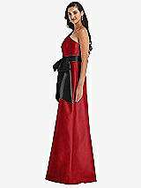Side View Thumbnail - Garnet & Black One-Shoulder Bow-Waist Maxi Dress with Pockets