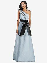 Front View Thumbnail - Mist & Black One-Shoulder Bow-Waist Maxi Dress with Pockets