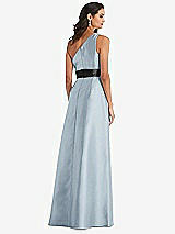 Rear View Thumbnail - Mist & Black One-Shoulder Bow-Waist Maxi Dress with Pockets