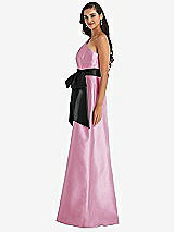 Side View Thumbnail - Powder Pink & Black One-Shoulder Bow-Waist Maxi Dress with Pockets