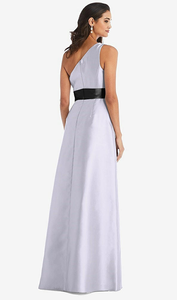 Back View - Silver Dove & Black One-Shoulder Bow-Waist Maxi Dress with Pockets