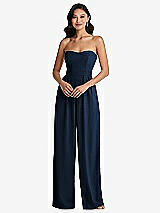 Front View Thumbnail - Midnight Navy Strapless Pleated Front Jumpsuit with Pockets