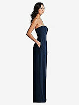 Side View Thumbnail - Midnight Navy Strapless Pleated Front Jumpsuit with Pockets