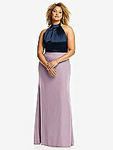 Front View Thumbnail - Suede Rose & Midnight Navy High-Neck Open-Back Maxi Dress with Scarf Tie