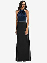Alt View 1 Thumbnail - Black & Midnight Navy High-Neck Open-Back Maxi Dress with Scarf Tie