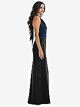 Alt View 2 Thumbnail - Black & Midnight Navy High-Neck Open-Back Maxi Dress with Scarf Tie