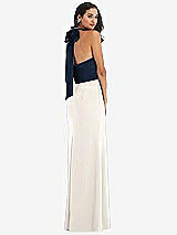 Alt View 3 Thumbnail - Ivory & Midnight Navy High-Neck Open-Back Maxi Dress with Scarf Tie