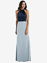 Alt View 1 Thumbnail - Mist & Midnight Navy High-Neck Open-Back Maxi Dress with Scarf Tie