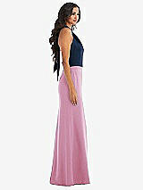 Alt View 2 Thumbnail - Powder Pink & Midnight Navy High-Neck Open-Back Maxi Dress with Scarf Tie