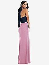 Alt View 3 Thumbnail - Powder Pink & Midnight Navy High-Neck Open-Back Maxi Dress with Scarf Tie