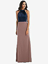 Alt View 1 Thumbnail - Sienna & Midnight Navy High-Neck Open-Back Maxi Dress with Scarf Tie