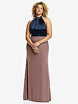 Front View Thumbnail - Sienna & Midnight Navy High-Neck Open-Back Maxi Dress with Scarf Tie