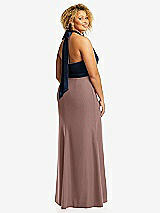 Rear View Thumbnail - Sienna & Midnight Navy High-Neck Open-Back Maxi Dress with Scarf Tie