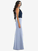 Alt View 2 Thumbnail - Sky Blue & Midnight Navy High-Neck Open-Back Maxi Dress with Scarf Tie