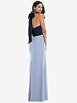 Alt View 3 Thumbnail - Sky Blue & Midnight Navy High-Neck Open-Back Maxi Dress with Scarf Tie