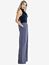 Front View Thumbnail - French Blue & Midnight Navy High-Neck Open-Back Jumpsuit with Scarf Tie