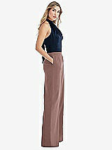 Front View Thumbnail - Sienna & Midnight Navy High-Neck Open-Back Jumpsuit with Scarf Tie