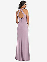 Rear View Thumbnail - Suede Rose Open-Back Halter Maxi Dress with Draped Bow