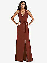 Front View Thumbnail - Auburn Moon Open-Back Halter Maxi Dress with Draped Bow