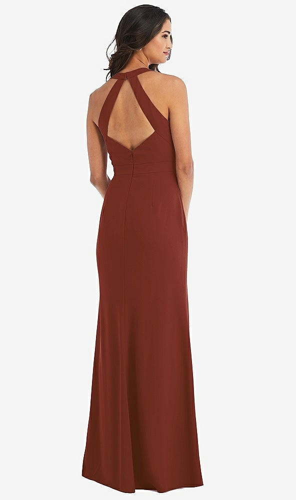 Back View - Auburn Moon Open-Back Halter Maxi Dress with Draped Bow