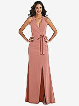 Front View Thumbnail - Desert Rose Open-Back Halter Maxi Dress with Draped Bow