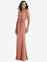 Side View Thumbnail - Desert Rose Open-Back Halter Maxi Dress with Draped Bow