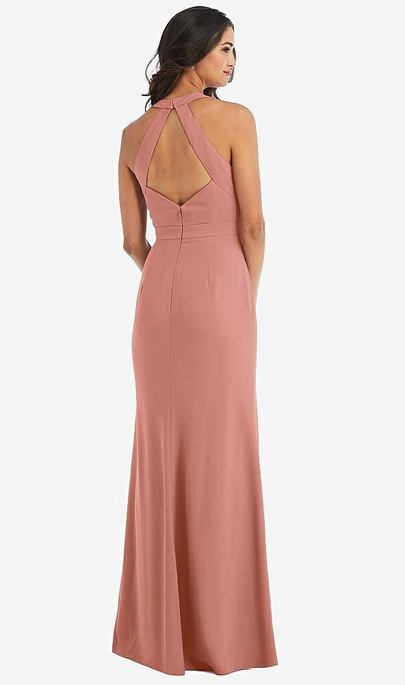 Back View - Desert Rose Open-Back Halter Maxi Dress with Draped Bow