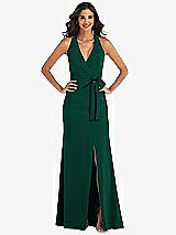 Front View Thumbnail - Hunter Green Open-Back Halter Maxi Dress with Draped Bow