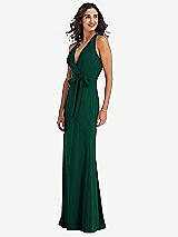 Side View Thumbnail - Hunter Green Open-Back Halter Maxi Dress with Draped Bow