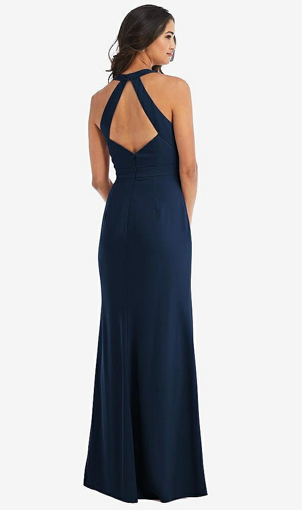 Back View - Midnight Navy Open-Back Halter Maxi Dress with Draped Bow