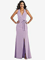Front View Thumbnail - Pale Purple Open-Back Halter Maxi Dress with Draped Bow