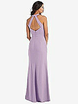Rear View Thumbnail - Pale Purple Open-Back Halter Maxi Dress with Draped Bow