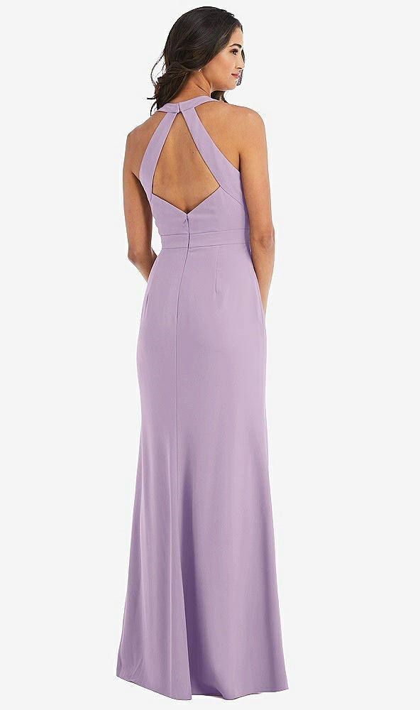 Back View - Pale Purple Open-Back Halter Maxi Dress with Draped Bow
