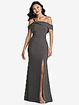 Alt View 1 Thumbnail - Caviar Gray One-Shoulder Draped Cuff Maxi Dress with Front Slit
