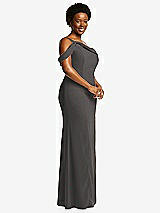 Side View Thumbnail - Caviar Gray One-Shoulder Draped Cuff Maxi Dress with Front Slit